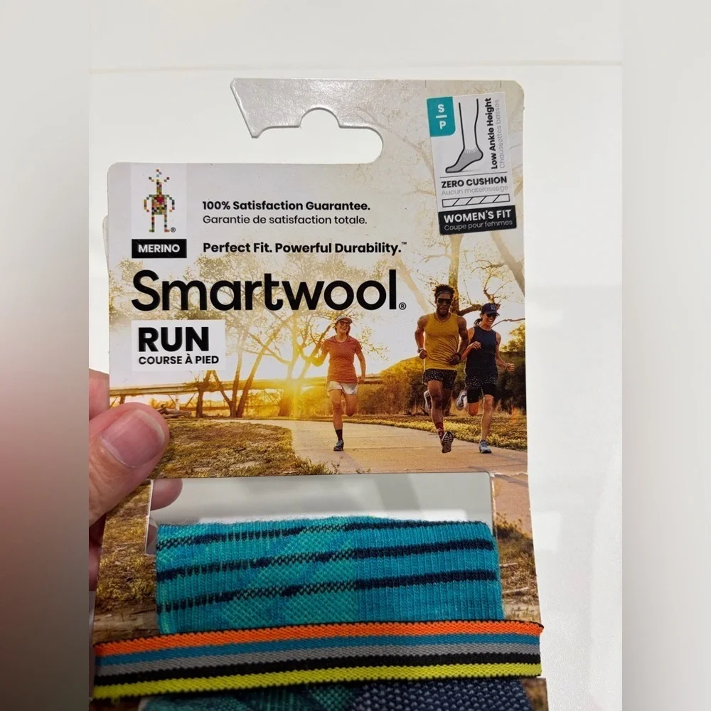 Smartwool Women's Small Run Zero Cushion Striped Low Ankle Socks Teal Blue NWT